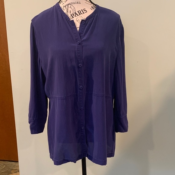 Eileen Fisher Royal Blue Long Sleeve Washed Silk Blouse To Women’s Large - Picture 1 of 7